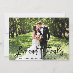 Wedding Modern Brush Script Love and Thanks Photo Thank You Card