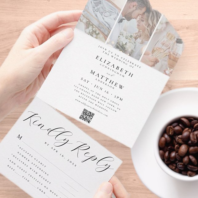 Wedding Modern Chic QR Code Three Photos All In One Invitation (Creator Uploaded)