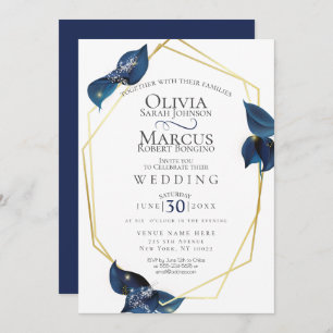 Wedding Modern Deep Indigo Blue and Gold Invitation
