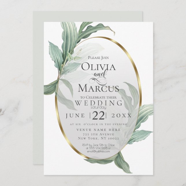 Wedding |  Modern Elegant Tropical Leaves Invitation (Front/Back)