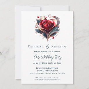 Wedding Modern Heart Shaped Rose  Invitation