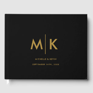 Wedding Modern Luxurious Monogram Black Gold Guest Book