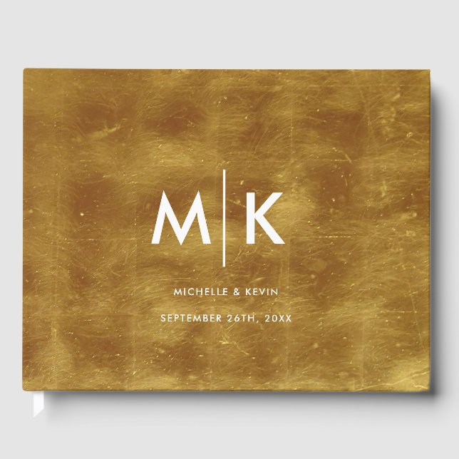 Wedding Modern Luxurious Monogram Gold Foil Guest Book (Front)