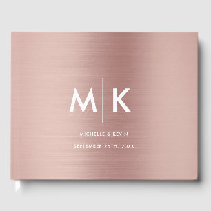 Wedding Modern Luxurious Monogram Rose Gold Guest Book