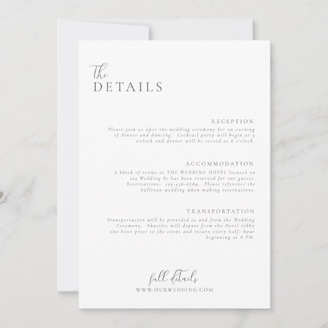 Wedding Modern Minimal Light and Airy Details Card (Front)