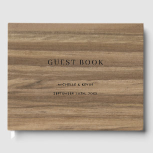 Wedding Modern Minimal Script Rustic Wood  Guest Book