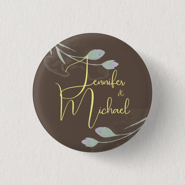 Wedding Modern Minimalist Plain Calligraphy Name 1 Inch Round Button (Front)