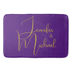 Wedding Modern Minimalist Plain Calligraphy Name Bath Mat