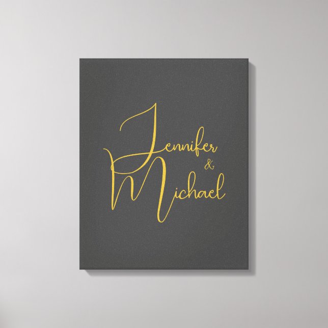 Wedding Modern Minimalist Plain Calligraphy Name Canvas Print (Front)