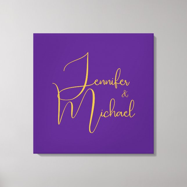 Wedding Modern Minimalist Plain Calligraphy Name Canvas Print (Front)