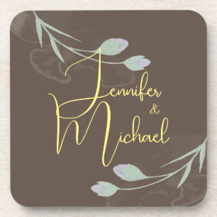 Wedding Modern Minimalist Plain Calligraphy Name Coaster