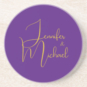 Wedding Modern Minimalist Plain Calligraphy Name Coaster