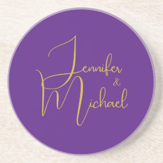 Wedding Modern Minimalist Plain Calligraphy Name Coaster