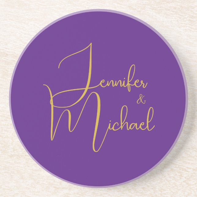 Wedding Modern Minimalist Plain Calligraphy Name Coaster (Front)