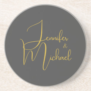 Wedding Modern Minimalist Plain Calligraphy Name Coaster
