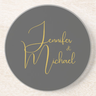 Wedding Modern Minimalist Plain Calligraphy Name Coaster