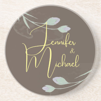 Wedding Modern Minimalist Plain Calligraphy Name Coaster