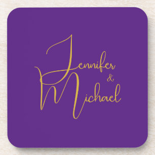 Wedding Modern Minimalist Plain Calligraphy Name Coaster
