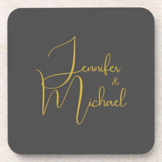 Wedding Modern Minimalist Plain Calligraphy Name Coaster