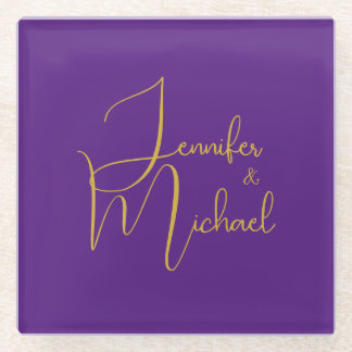 Wedding Modern Minimalist Plain Calligraphy Name Glass Coaster
