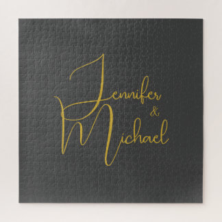 Wedding Modern Minimalist Plain Calligraphy Name Jigsaw Puzzle