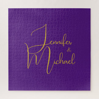 Wedding Modern Minimalist Plain Calligraphy Name Jigsaw Puzzle