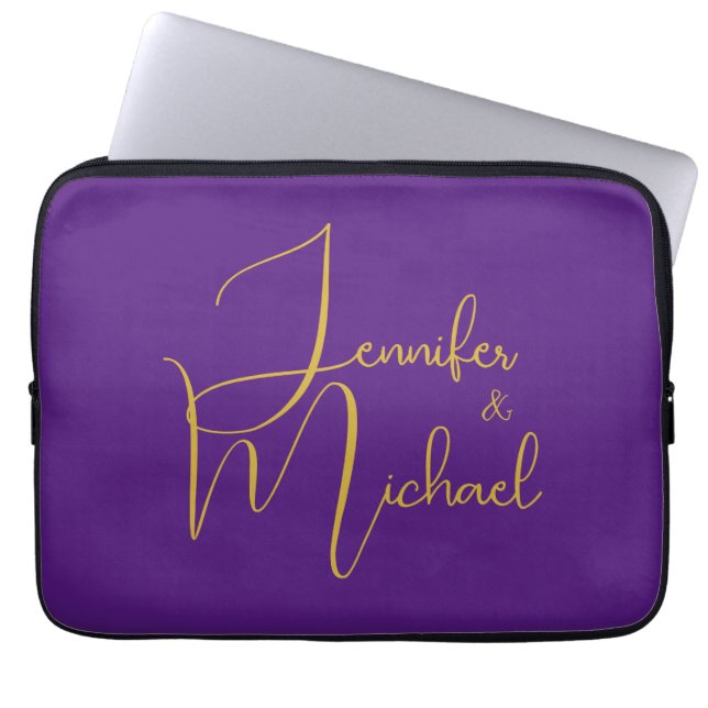 Wedding Modern Minimalist Plain Calligraphy Name Laptop Sleeve (Front)