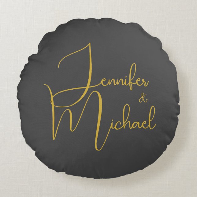 Wedding Modern Minimalist Plain Calligraphy Name Round Pillow (Front)