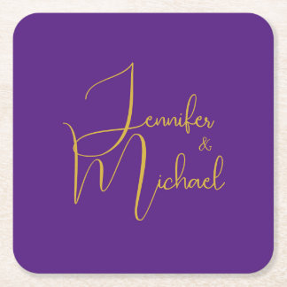 Wedding Modern Minimalist Plain Calligraphy Name Square Paper Coaster