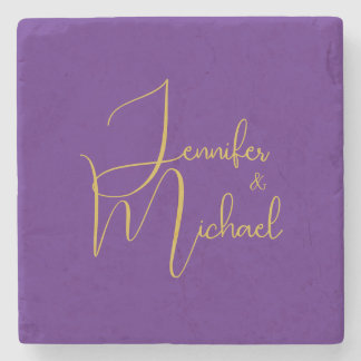 Wedding Modern Minimalist Plain Calligraphy Name Stone Coaster