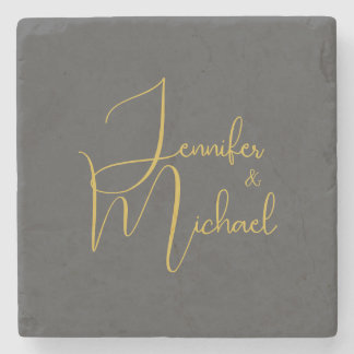 Wedding Modern Minimalist Plain Calligraphy Name Stone Coaster