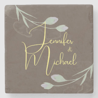 Wedding Modern Minimalist Plain Calligraphy Name Stone Coaster