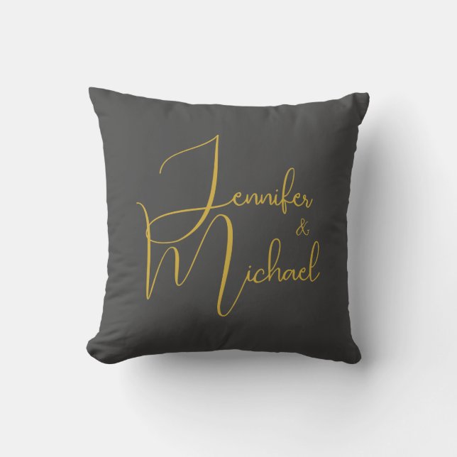Wedding Modern Minimalist Plain Calligraphy Name Throw Pillow (Front)