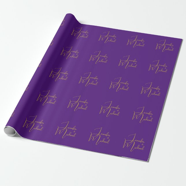 Wedding Modern Minimalist Plain Calligraphy Name Wrapping Paper (Unrolled)