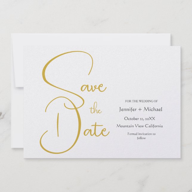Wedding Modern Minimalist Plain Calligraphy Script Save The Date (Front)