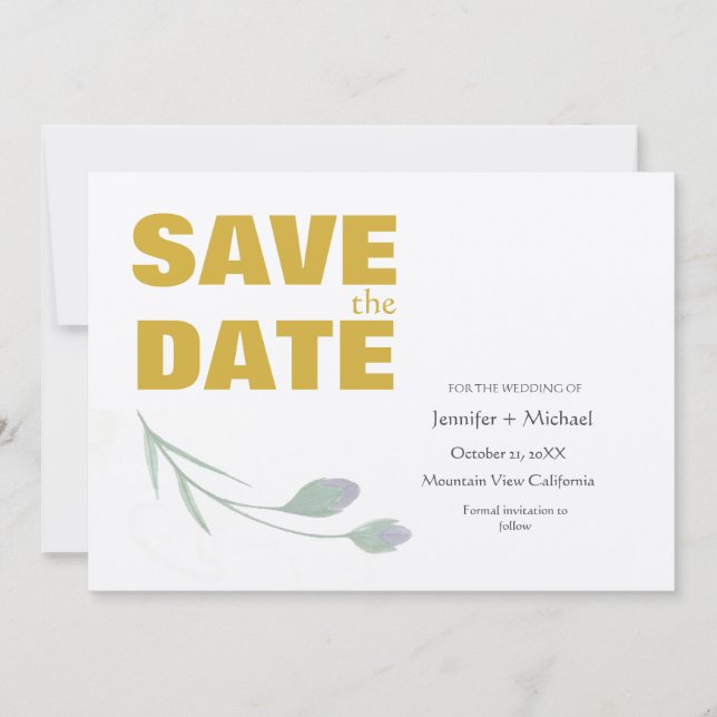 Wedding Modern Minimalist Plain Calligraphy Script Save The Date (Front)