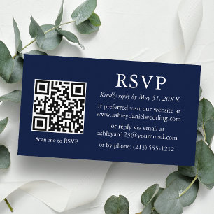 Wedding Modern Minimalist QR Blue RSVP Enclosure Card