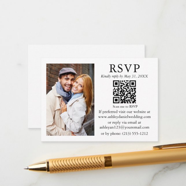 Wedding Modern Minimalist Simple Photo QR RSVP Enclosure Card (Front/Back In Situ)