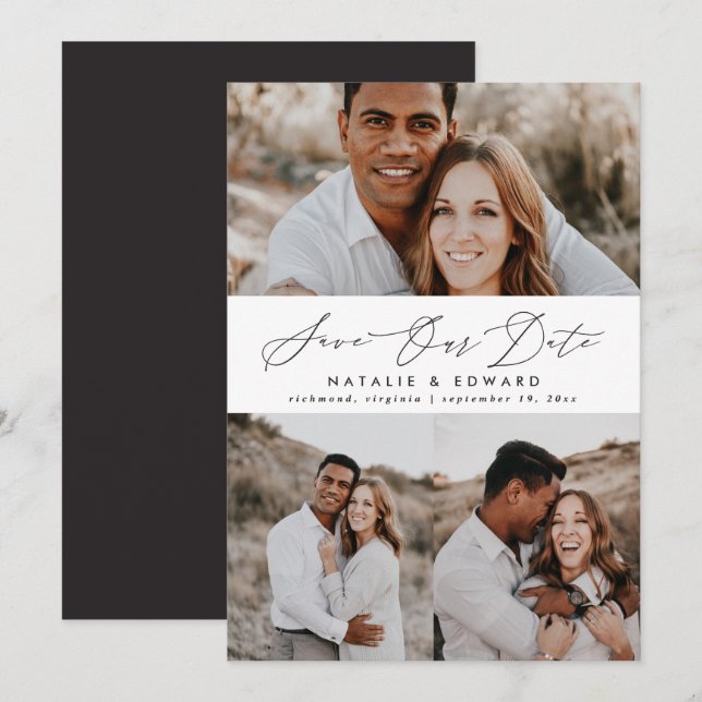 Wedding modern multi photo typography graphic save the date (Front/Back)