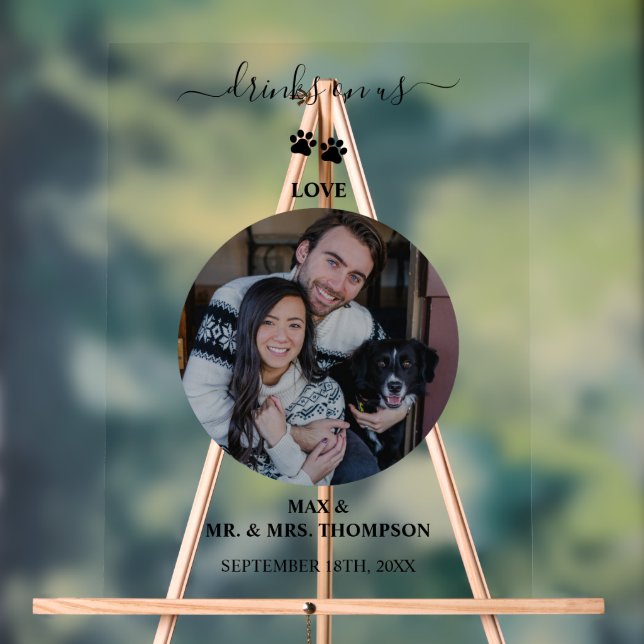 Wedding Modern Photo Couple Pet Dog Drinks on Us (Neutre)