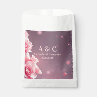 Wedding Modern Pink Burgundy Floral Favour Bag