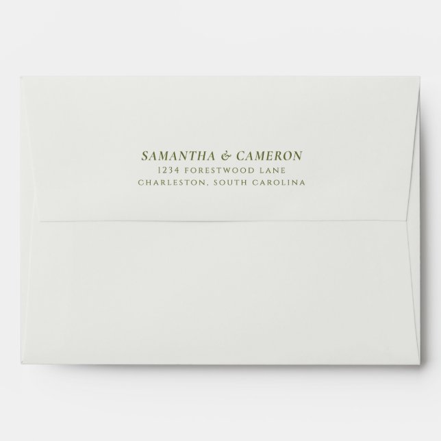 Wedding Modern Return Address Neutral Cream Green Envelope (Back (Top Flap))