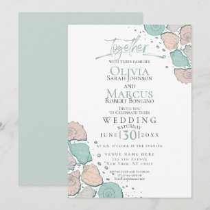 Wedding Modern Seashells Coral Teal Green Invitation