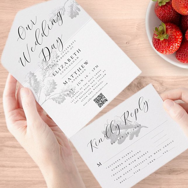 Wedding Modern Simple Botanical Chic QR Code All In One Invitation (Creator Uploaded)