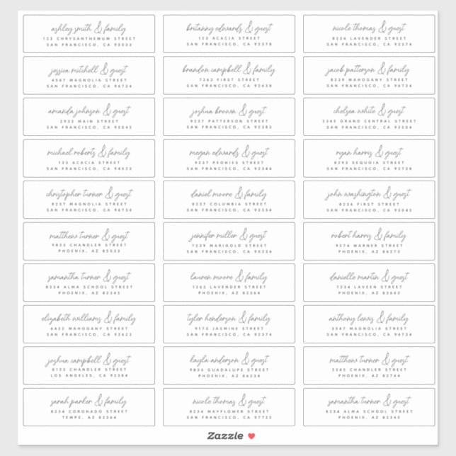 Wedding Modern Simple Chic Guest Names & Address (Sheet)