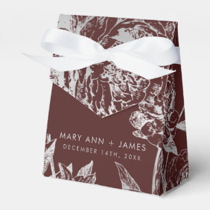 Wedding Modern Simple Floral Silver Burgundy Favor Box