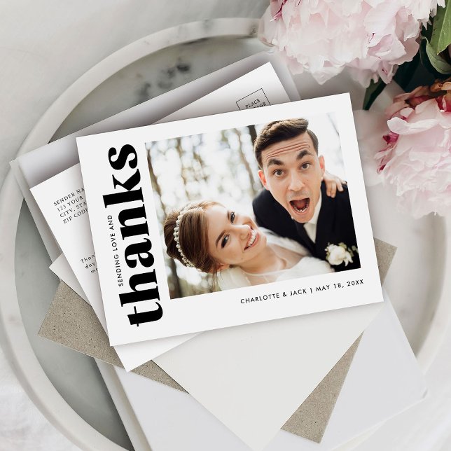 Wedding Modern Simple Photo Thank You Postcard (Creator Uploaded)