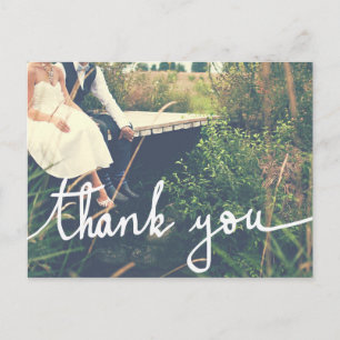 Wedding Modern Thank You Script Couple Photo Postcard