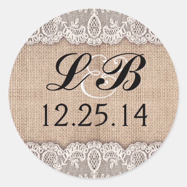 wedding monogram and burlap lace stickers (Front)