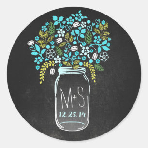 wedding monogram and date mason jar stickers